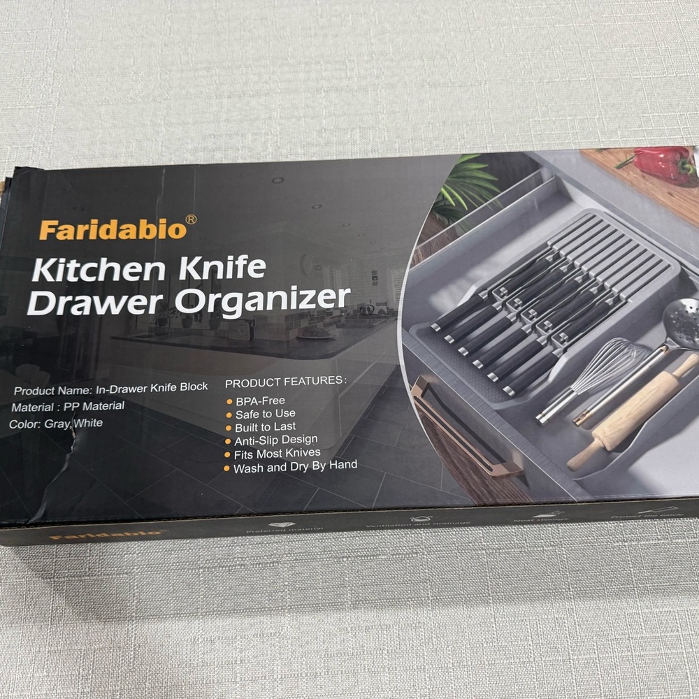 Gray and White Kitchen Knife Drawer Organizer